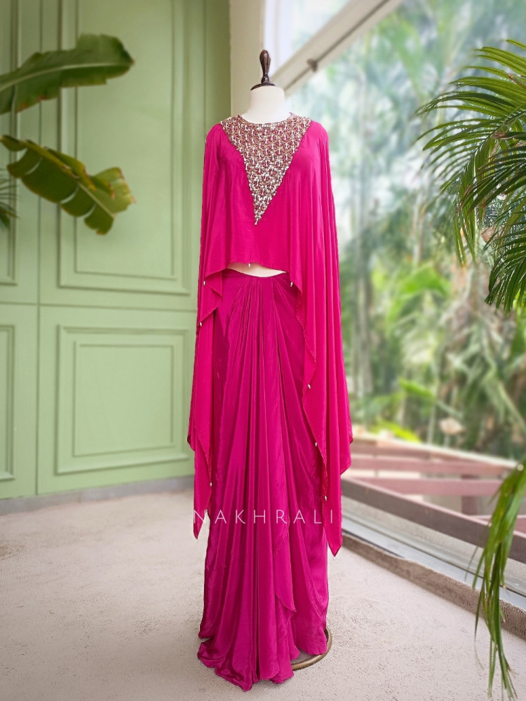 Image of Fuchsia Fluidity Magenta Cape Set