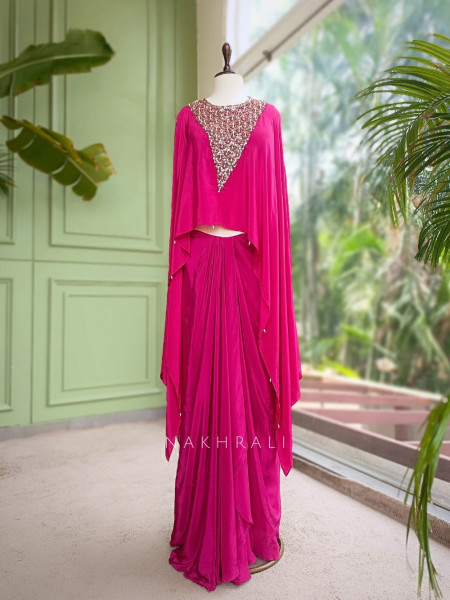 Fuchsia Fluidity Magenta Cape Set