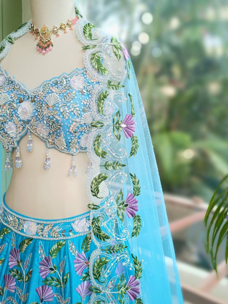Firoza Mehrunissa Scalloped Blue Kalidar Lehenga Set