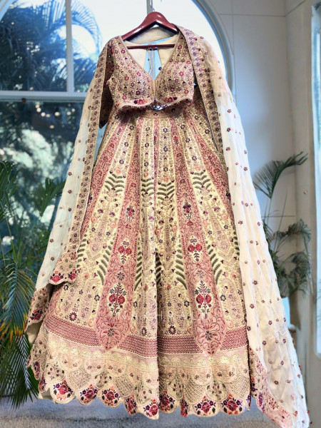 Sunheri Saaz Sage Bridal Lehenga with Beads and Sequin Embroidery