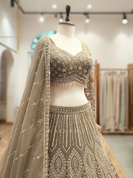 Palmeera Grey Net Lehenga with Sequin and Cut Dana Work