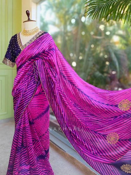 Rangili Purple Leheriya Saree with Gota Work Blouse
