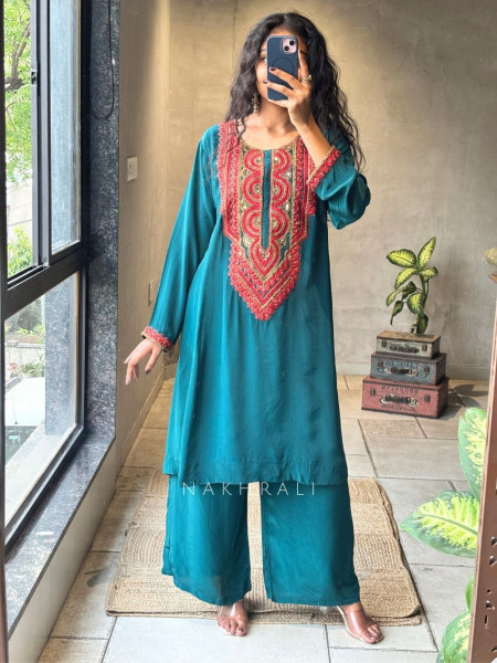 Bib Tunic Teal Blue Kurta Palazzo Set