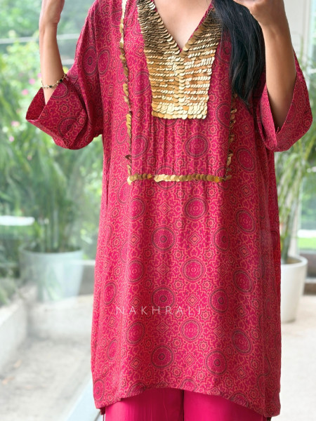 Berry Magenta Rayon Crepe Kurta Palazzo Set