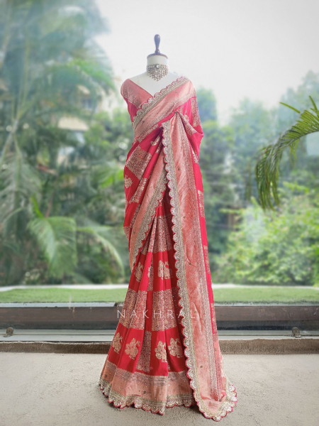 Kumud Red Georgette Silk Saree