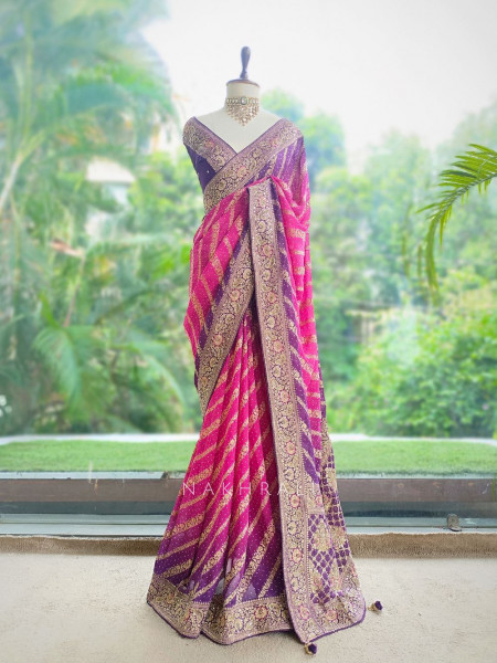 Sarika Purple Bandhani Saree With Running Blouse Piece
