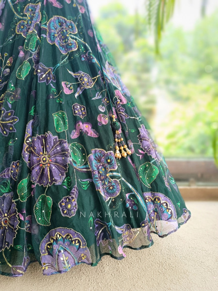 Sweetheart Bottle Green Organza Silk Lehenga Set