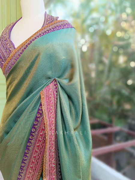 Nazara Sea Green Satin Saree with Embroidered Sequin Blouse