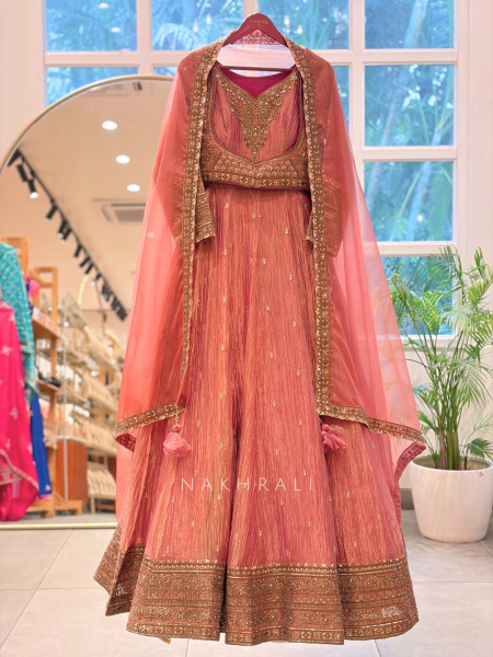 Mrigya Onion Pink Anarkali Suit Set With Hand Embellished Zari & Sequin Work