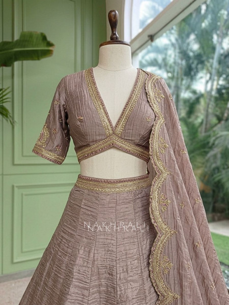 Mehrab-Noor Lavender Tussar Lehenga