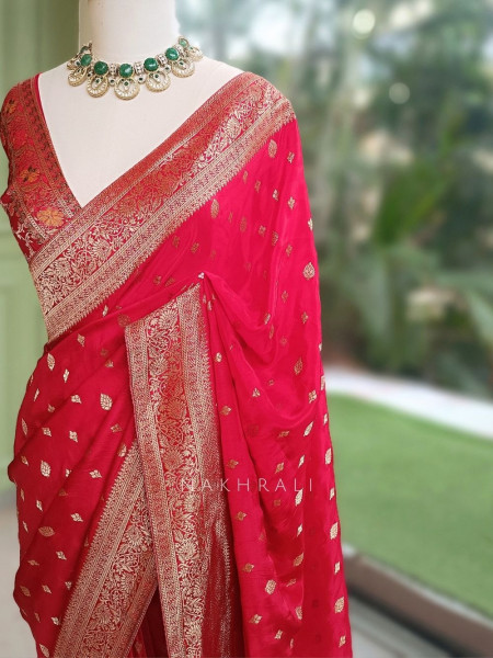 Asmi Red Banarasi Khaddi Georgette  Saree