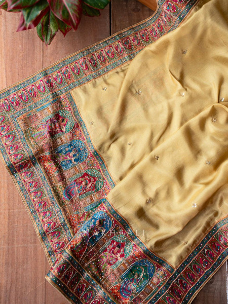 Noorani  Golden Dola Silk Dress Material Set with Dabka & Bead Work