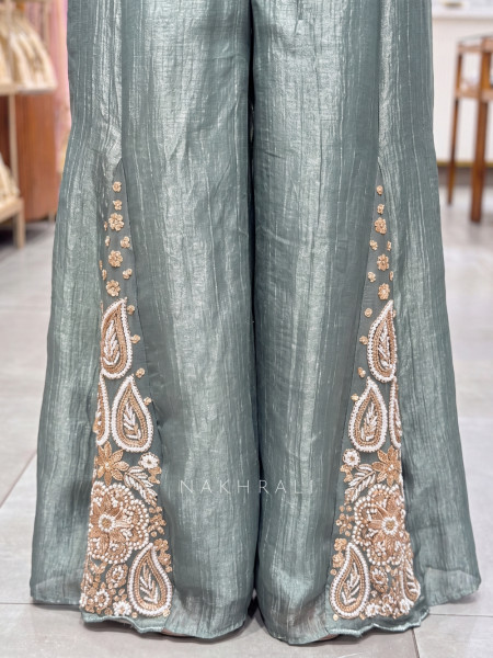 Cressida Sea Green Tissue-Silk & Organza Indo-Western Palazzo Set
