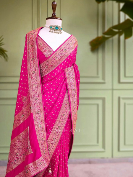 Raaj-Kamal Magenta Saree with Golden Zari Detailing