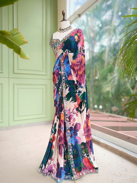 Picasso Multicolor Floral Saree with Sequin Work