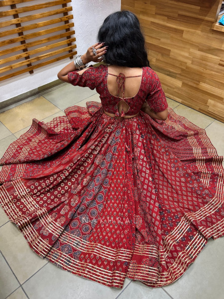 Koshika Maroon Pure Cotton Navratri Lehenga Choli