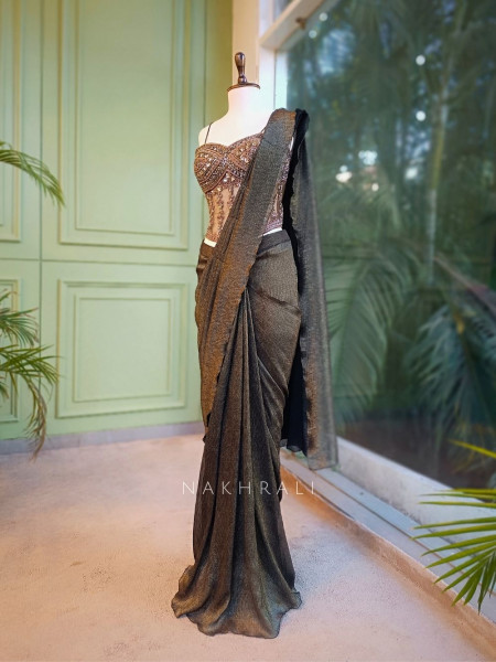 Aveline Olive Corset Saree with Sequin Work