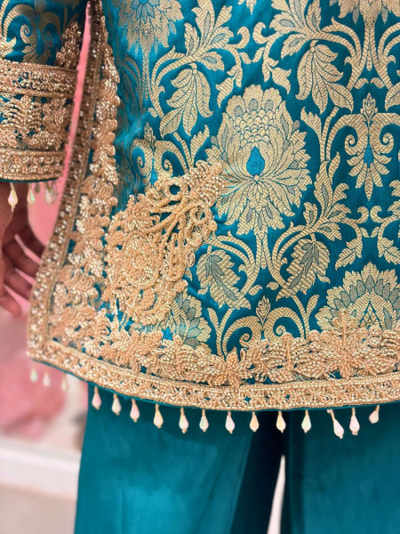 Rivaya Green Brocade Kurta Pant Set with Dupatta