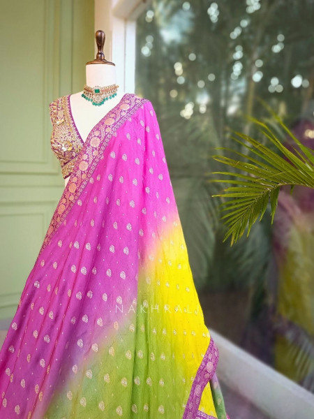 Ravira Multicolor Brocade Lehenga with Zari Sequin Work