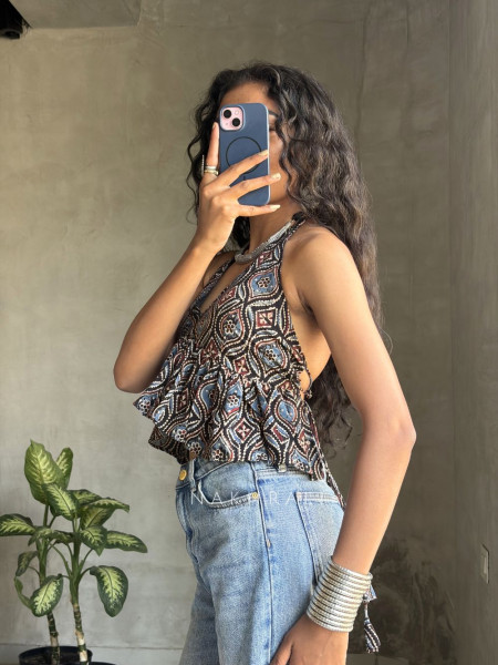 Tierra Flare Black Printed Crop Top