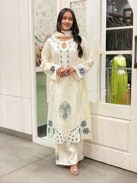 Nyvra Cutwork Embroidered Three Piece Suit Set