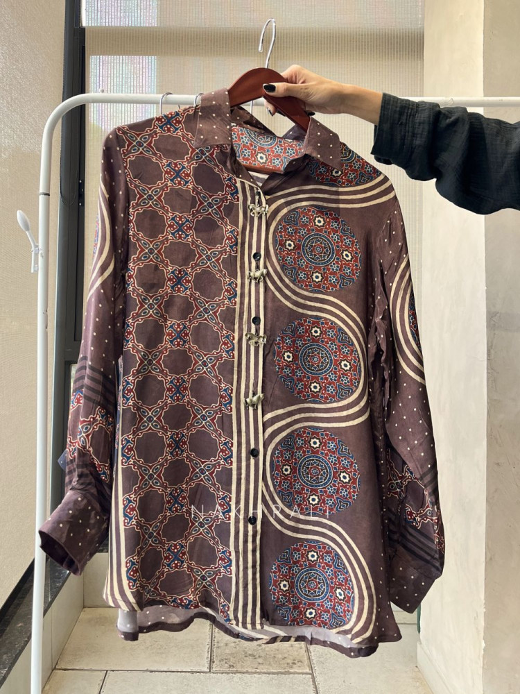 Image of Aria Brown Printed Summer Shirt
