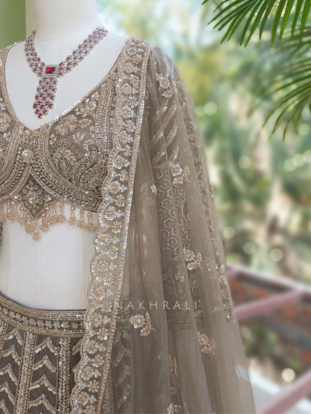 Zeenoora Grey Lehenga Set with Embroidery, Beads & Sequin Work