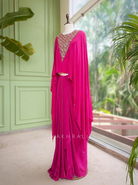 Fuchsia Fluidity Magenta Cape Set