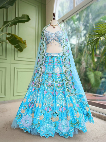 Firoza Mehrunissa Scalloped Blue Kalidar Lehenga Set