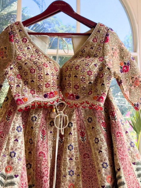 Sunheri Saaz Sage Bridal Lehenga with Beads and Sequin Embroidery