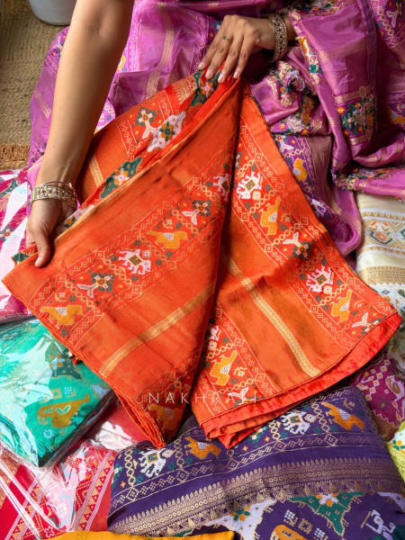 Kalyani Plum Orange  Patola Saree With With Running Blouse Piece
