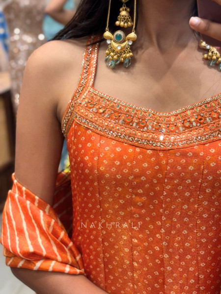 Amber Gleam Orange Anarkali Palazzo Set with Zari and Sequin Work