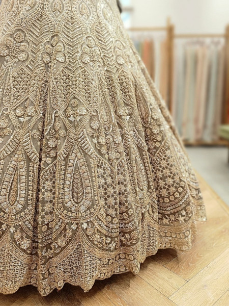 Palmeera Grey Net Lehenga with Sequin and Cut Dana Work