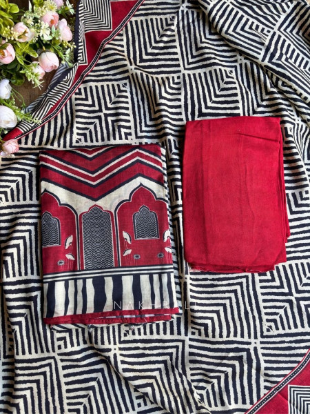 Ojasvi Maroon Cotton Silk Designer Dress Material