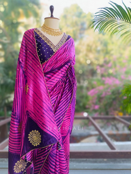 Rangili Purple Leheriya Saree with Gota Work Blouse