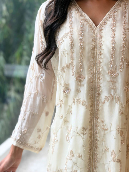 Sorrel Cream Organza Georgette Layered Sharara Suit Set