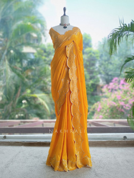 Peet-Ambar Mustard Georgette Saree