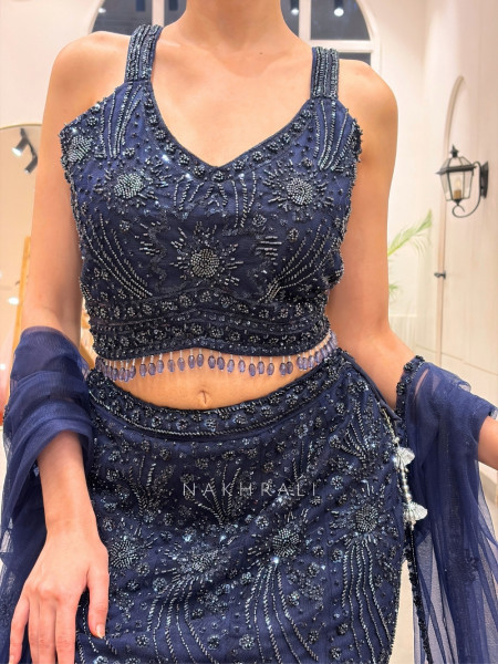 Fishtail Blue Indo-Western Lehenga Set