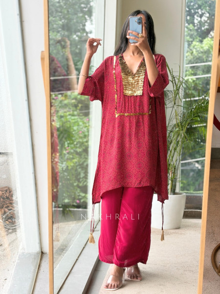 Berry Magenta Rayon Crepe Kurta Palazzo Set