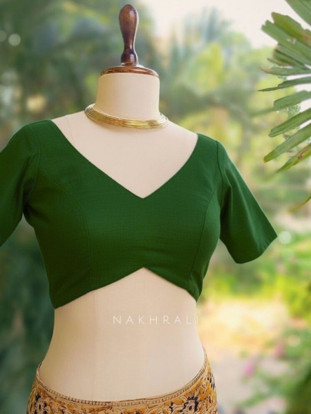 Malika Solid Green Cotton Silk Blouse