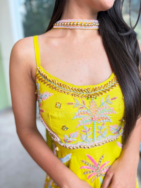 Merisa Yellow Embroidered Kurta Palazzo Set