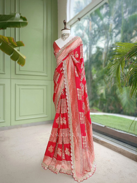 Kumud Red Georgette Silk Saree