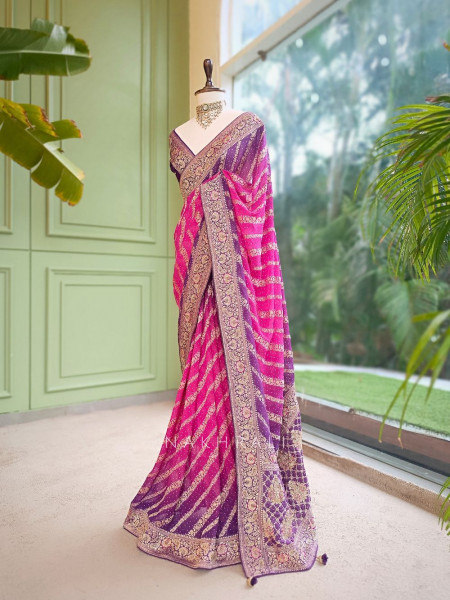 Sarika Purple Bandhani Saree With Running Blouse Piece