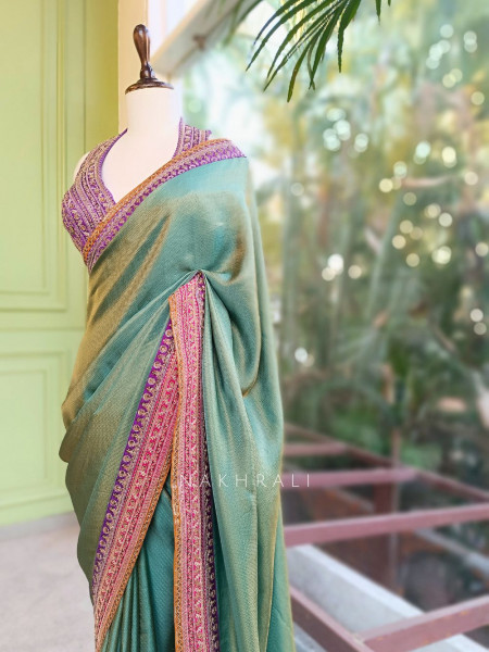 Nazara Sea Green Satin Saree with Embroidered Sequin Blouse