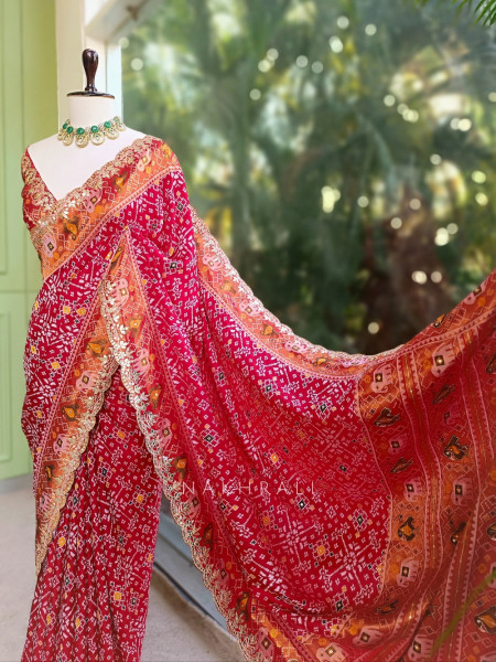 Zoraya Red Ghatchola Saree with Elephant Motif Border