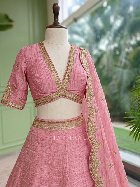 Mehrab-Noor Pink Tussar Lehenga