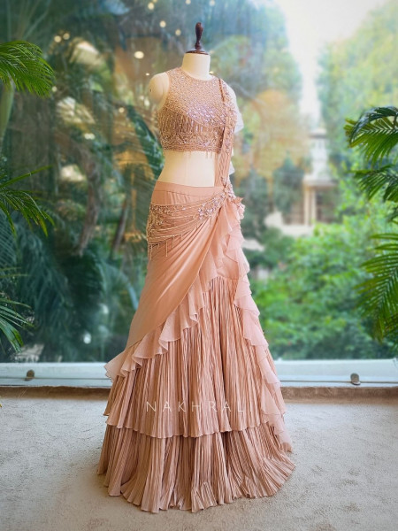 Sass Queen Peach Drape Lehenga Set