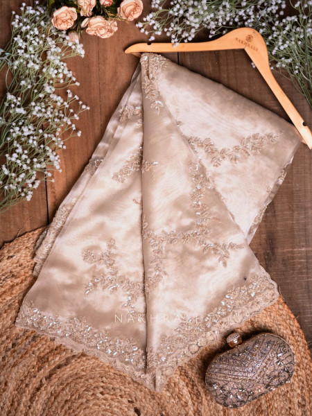 Aurora Blush Beige Tissue Organza Saree with Sequin Work