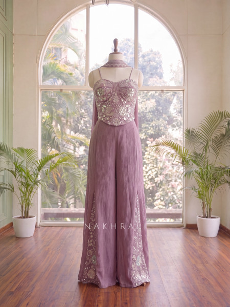 Serenelle Purple Crushed Georgette Indo-Western Palazzo Set