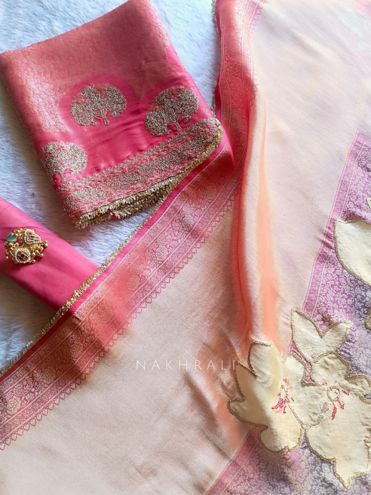 Image of Prisha Pink Dual-Tone Zari Suit Fabric